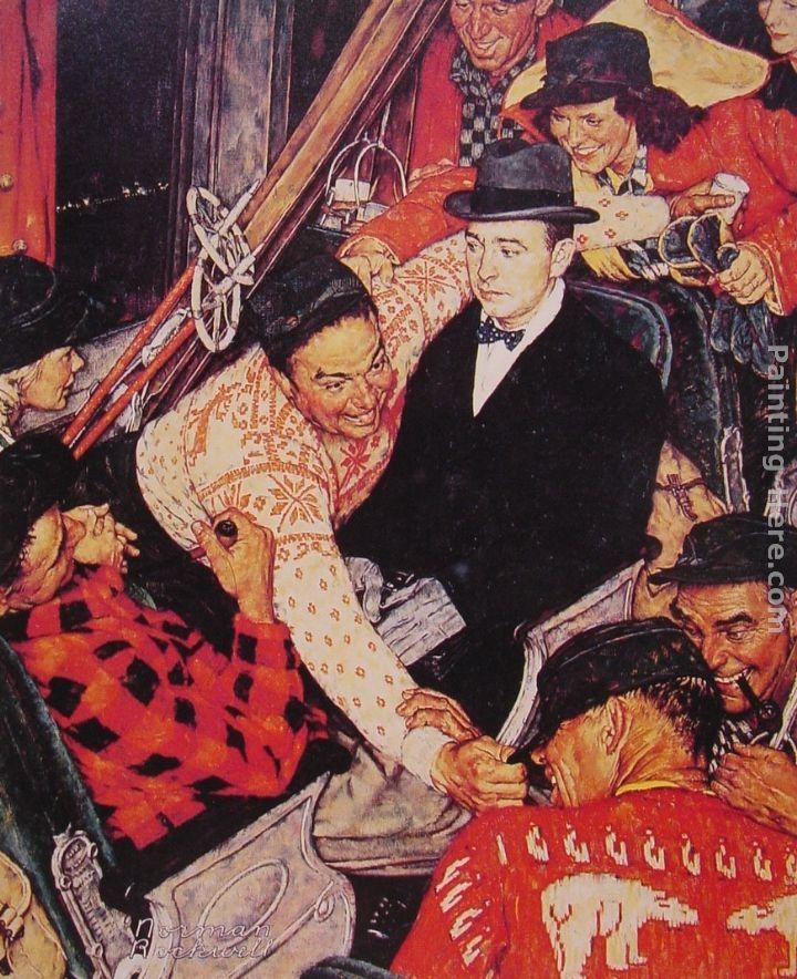 Norman Rockwell Skiers on a Train
